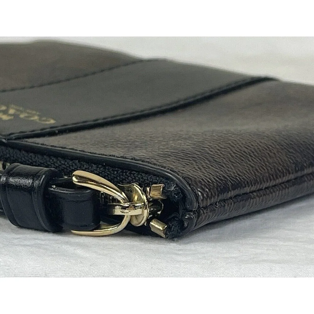 Coach Wallet Corner Zip Signature PVC Wristlet Two-Tone Dark Brown EUC Wallet - Picture 7 of 15